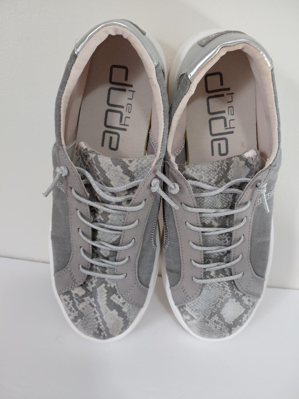 Hey Dude Women's Light Gray Snake-Print Slip-On Sneakers